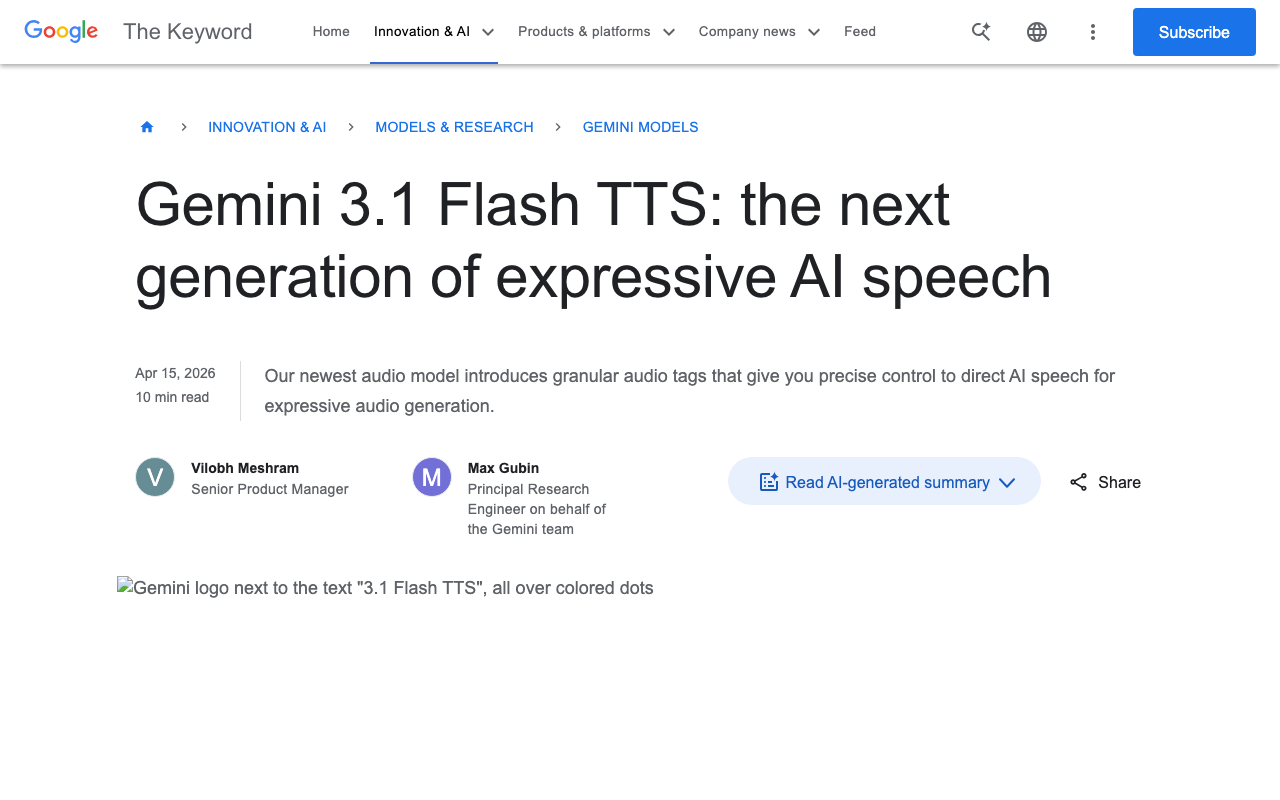 Google Gemini 3.1 Flash TTS