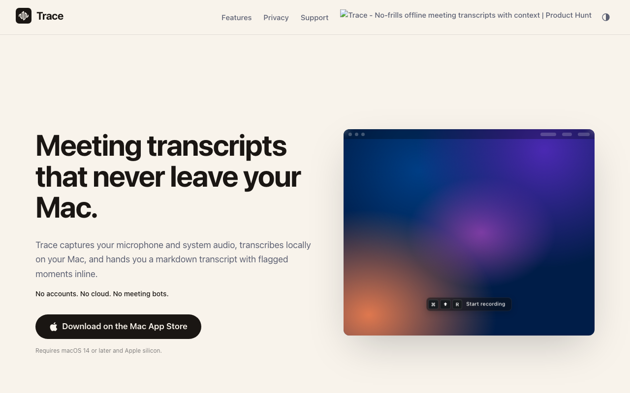Trace – Offline Mac meeting transcripts you can flag mid-call